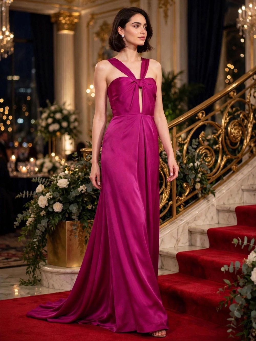 Jill Jill Stuart Viola Cutout Gown Fuchsia Twist-Front Evening Gown size 12.